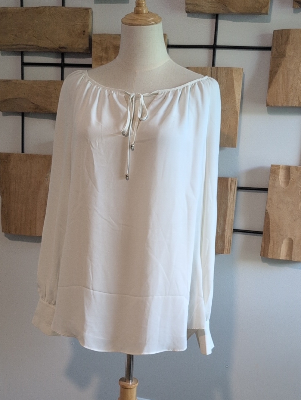 White House Black Market Ivory Tie-Front Peasant Blouse